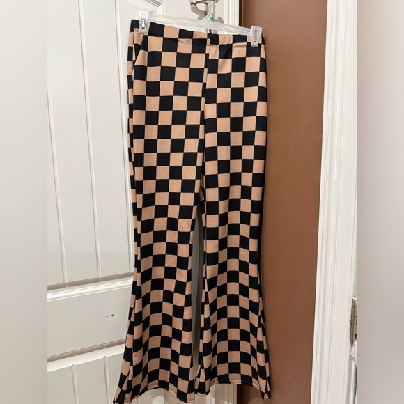 Jade by Jane brand Checkered Black and Tan Flare Pants - Picture 1 of 7